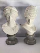 TWO PORCELAIN CLASSICAL BUSTS BY MIGUEL HERNANDEZ CORTES, 44CM