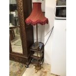 VINTAGE COLUMN GILDED BRASS STANDARD LAMP WITH SILK SHADE,173CM