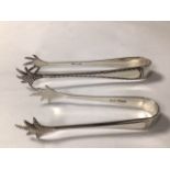 TWO HALLMARKED SILVER SUGAR TONGS WITH ONE OTHER