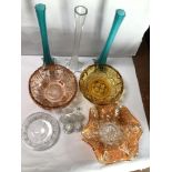 MIXED GLASSWARE VASES, CONDIMENT SET, BOWLS