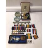 QUANTITY OF MEDALS AND BADGES, RIBBONS, INCLUDES UN