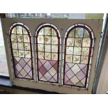 TRIPLE FRAMED VINTAGE-STAINED GLASS, 130 X 109CM