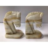 PAIR OF VINTAGE ALABASTER HORSE HEAD BOOKENDS, 14CM