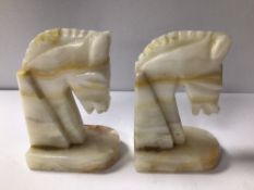 PAIR OF VINTAGE ALABASTER HORSE HEAD BOOKENDS, 14CM