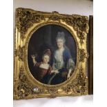 ORNATE GILDED FRAME WITH A PICTURE OF AN 18TH CENTURY LADY AND CHILD, 83 X 73CM