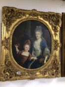 ORNATE GILDED FRAME WITH A PICTURE OF AN 18TH CENTURY LADY AND CHILD, 83 X 73CM