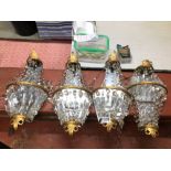 FOUR VINTAGE CUT GLASS WALL LIGHTS