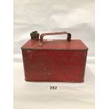 VINTAGE RED PETROL CAN WITH BRASS TOP