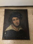UNSIGNED OIL ON CANVAS, EARLY 19TH CENTURY PORTRAIT OF A FRENCH SAILOR A/F, 55 X 44CM
