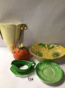 CARLTON WARE, ORANGE SHAPED MARMALADE JAR AND STAND, LEAF MOULDED SAUCEBOAT AND STAND, SUNFLOWER