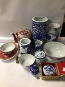 MIXED COLLECTION OF MOSTLY CHINESE AND THAI PORCELAIN WARE, INCLUDING VASES, BOWLS, TEAPOTS, JARS,