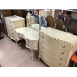 LOUIS STYLE BEDROOM SUITE, DRESSING TABLE WITH TRIPLE MIRROR, WITH TWO FIVE DRAWER CHEST