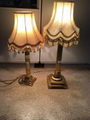 TWO BRASS COLUMN TABLE LAMPS, THE LARGEST 64CM