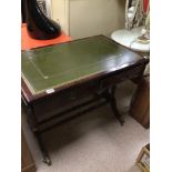 VINTAGE DROP ENDS SOFA TABLE WITH GREEN LEATHER TOP WITH TWO DRAWERS, 94 X 56CM