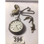 HALLMARKED FATTORINI SILVER HALF HUNTER POCKET WATCH ON HALLMARKED SILVER CHAIN, AND KEYS WITH A