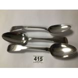 SET OF THREE GEORGE II IRISH HALLMARKED SILVER TABLESPOONS STEPHEN BERGIN, 23CM, 248 GRAMS