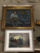 TWO FRAMED PICTURES ONE SIGNED BY STEVENS, 59 X 50CM