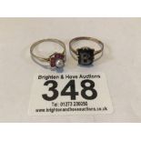 HALLMARKED 9CT SPINEL & PEARL RING & YELLOW METAL RING A/F, 3.3G GROSS