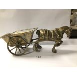 LARGE BRASS HORSE AND CART
