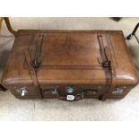 VINTAGE TRAVEL SUITCASE WITH LEATHER STRAPS