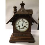 JUNGHANS GERMANY CHALET STYLE WOODEN MANTEL CLOCK EARLY 20TH CENTURY, 43CM