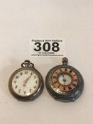 VICTORIAN ENGRAVED SILVER & ENAMEL FOBWATCH & ONE OTHER A/F