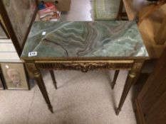 VINTAGE GILDED SIDE TABLE WITH DRAWER AND FLUTED LEGS, 61 X 73CM