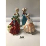 FOUR ROYAL DOULTON FIGURES LILLY (HN1798) RUTH (HN2799) CARRIE (HN2800) LINDA (HN2106) ALL A/F