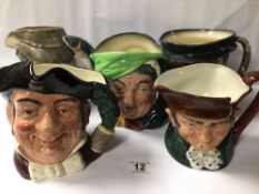 FIVE ROYAL DOULTON CHARACTER MUGS, THE LARGEST 18CM, OLD CHARLEY, MINE HOST, THE POACHER, AND MORE