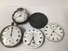 FOUR POCKET WATCHES A/F WITH SILVER CONTENT, THOS RUSSELL, AND SON, ELGIN WITH A BATTLE OF THE