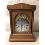 DOUBLE FUSEE BRACKET CLOCK LIGHT MAHOGANY CASED WITH BEVELLED GLASS ON BUN FEET WITH PENDULUM AND