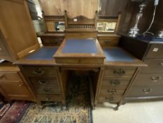 ANTIQUE DICKENS KNEE HOLE DESK WITH FOUR DRAWERS AND INNER STORAGE