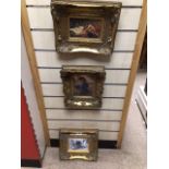 THREE SMALL HEAVY GILDED ORNATE FRAMED PRINTS, 27 X 22CM