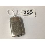 VICTORIAN HALLMARKED SILVER ENGRAVED RECTANGULAR VESTA CASE, 5.5CM 1899 BY JOHN GAMMAGE