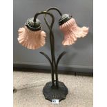 BRASS AND GLASS FLOWER TABLE LAMP