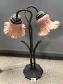 BRASS AND GLASS FLOWER TABLE LAMP