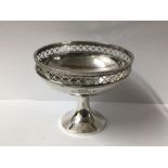 HALLMARKED SILVER CIRCULAR PEDESTAL BONBON DISH WITH PIERCED BORDER, 9CM BY WILLIAM DAVENPORT