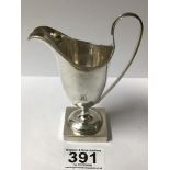 EDWARDIAN HALLMARKED SILVER HELMET SHAPED PEDESTAL CREAM JUG ON SQUARE BASE 12CM BY T. H.