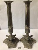 PAIR OF SILVER-PLATED CANDLESTICKS, 36CM