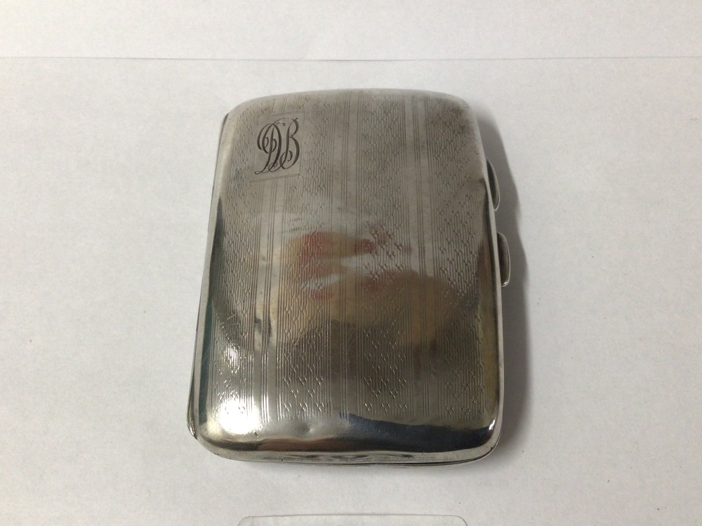 HALLMARKED SILVER RECTANGULAR ENGINE TURNED CIGARETTE CASE, 8CM BY THOMAS AND MARSHALL 1931, 43 - Image 2 of 5