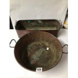 TWO VINTAGE COPPER KETTLER AND PAN