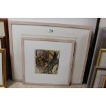 THREE CLARE MARIA WOOD ART WORK ALL FRAMED AND GLAZED, THE LARGEST 66 X 54CM