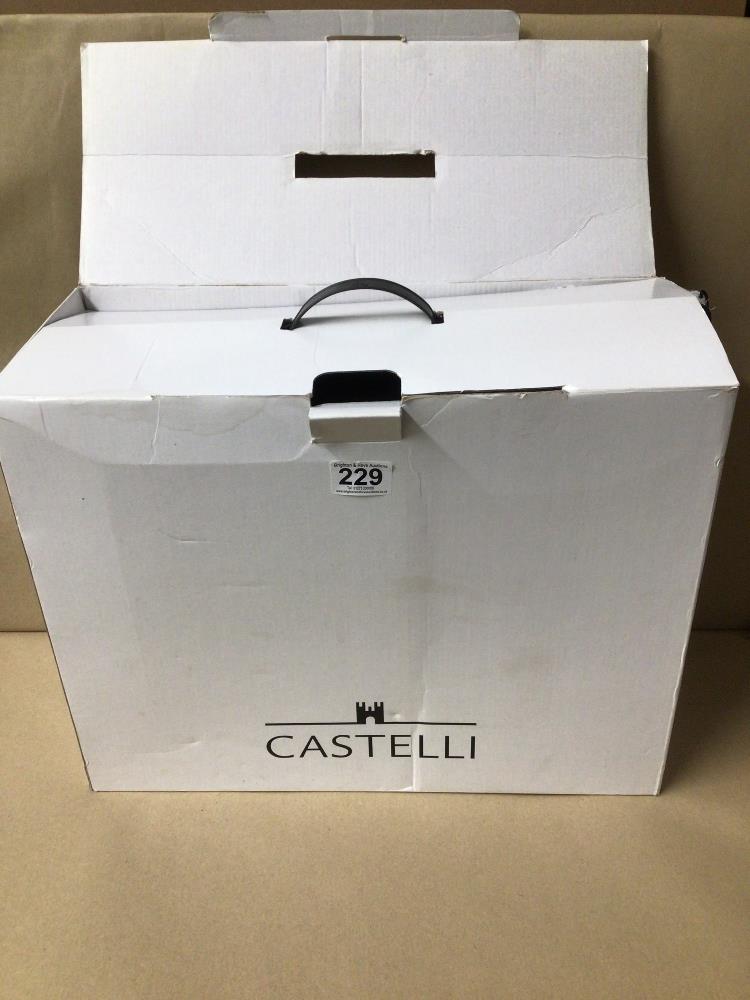 BOXED CASTELLI COMPUTER, ONE SECTION, BRIEFCASE (BLACK). WITH INNER PADDING, SHOULDER STRAP, AND