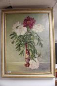 SIGNED OIL ON CANVAS DATED 1942 STILL LIFE (PEONIES) 70 X 92CM