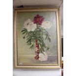 SIGNED OIL ON CANVAS DATED 1942 STILL LIFE (PEONIES) 70 X 92CM