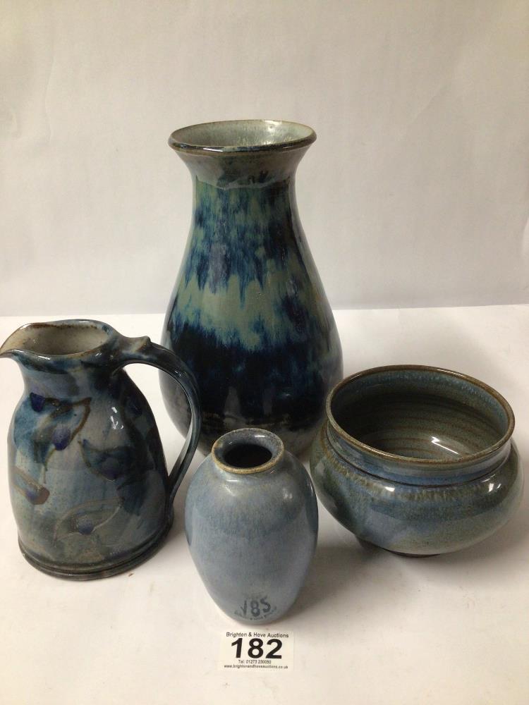 FOUR PIECES OF STUDIO ART POTTERY WITH MARKINGS TO BASE. INCLUDING ONE STAMPED FURSBRECK ORKNEY.