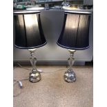 PAIR OF SILVER COLOURED RESIN AND GLASS MODERN TABLE LAMPS