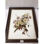 B. MILLER SIGNED FRAMED HAND-PAINTED PORCELAIN PANEL OF FLOWERS. 42CM X 54CM.