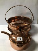 MIXED COPPER AND BRASS PANS, KETTLE AND MORE