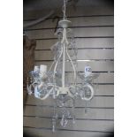 MODERN WHITE METAL AND CRYSTAL DROP CHANDELIER